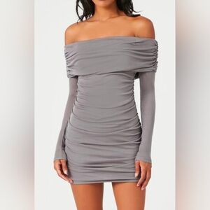 New. Elegant Gray Off-Shoulder Dress